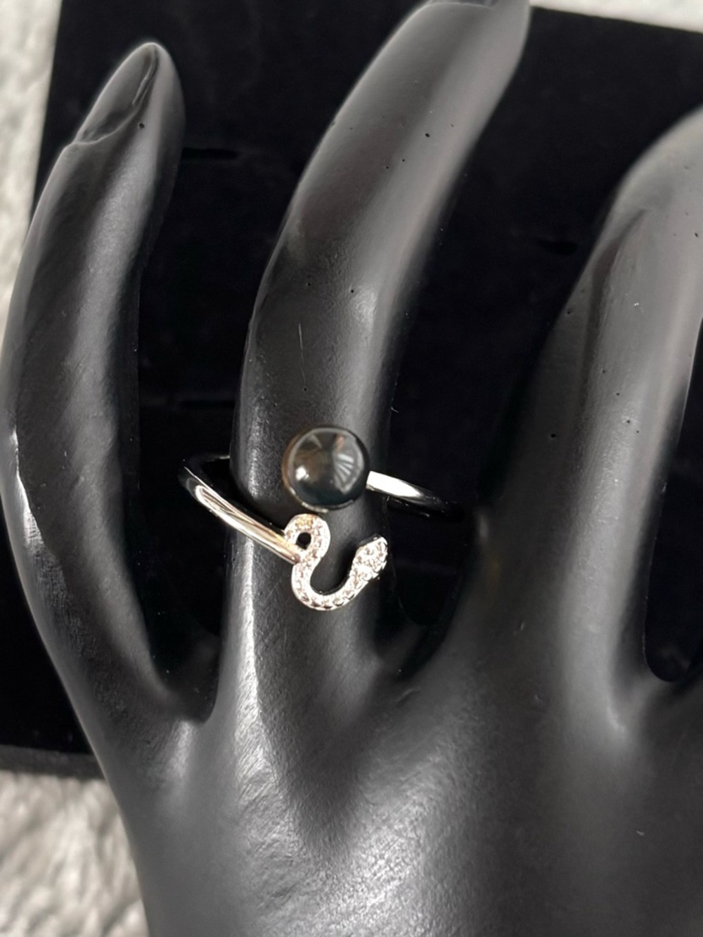 Amber Snake Ring Silver Plated